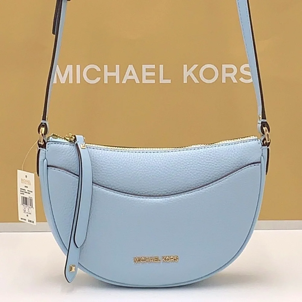MICHAEL KORS Dover Small Half Moon Leather Crossbody Bag Vista Blue color